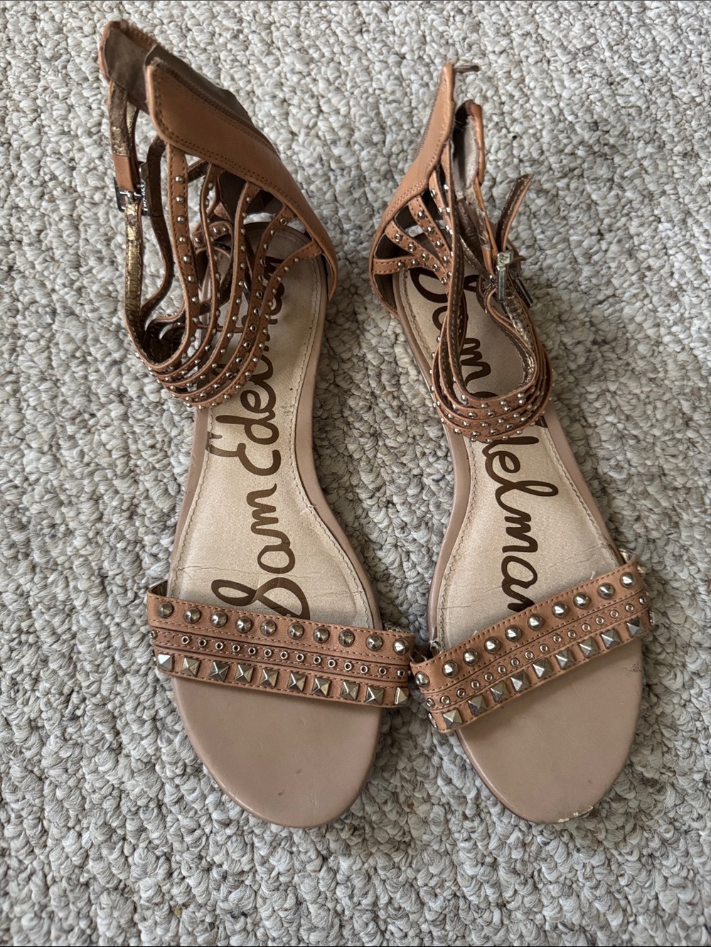 Sam Edelman Tan Studded Ankle-Strap Sandals
